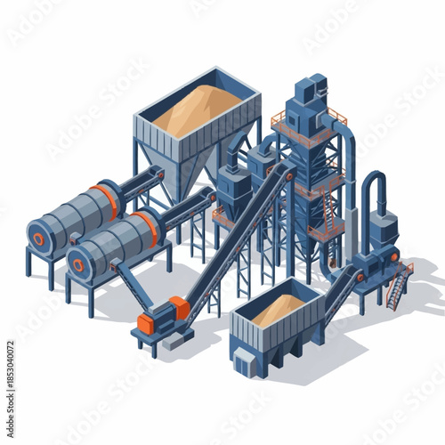 Isometric industrial plant for processing and manufacturing materials.