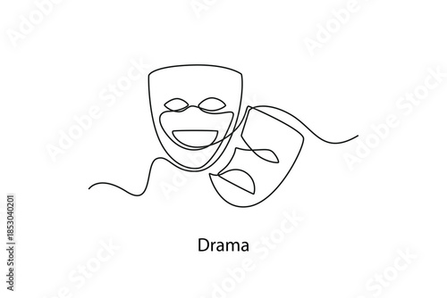 Drama. School Subject concept. Single line draw design. Vector graphic illustration