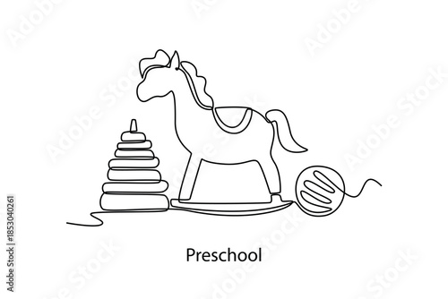 Preschool. School Subject concept. Single line draw design. Vector graphic illustration