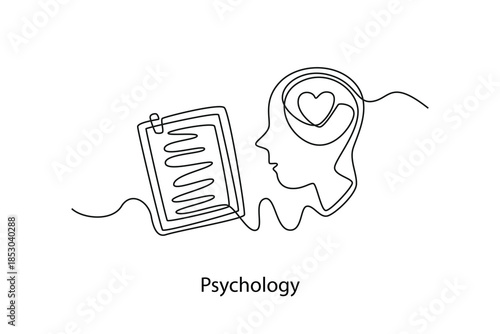 Psychology. School Subject concept. Single line draw design. Vector graphic illustration