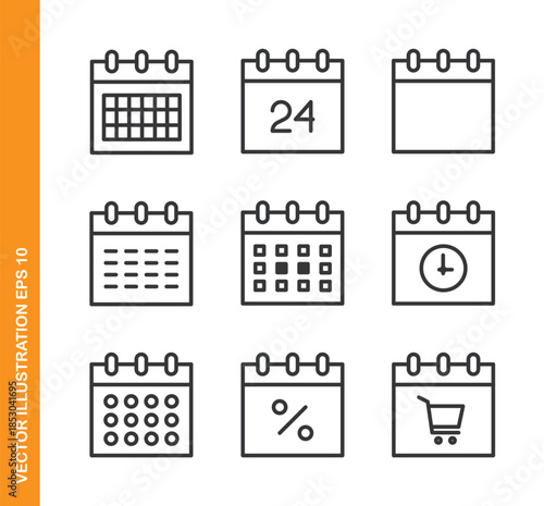 Calendar line icons- Mini collection and editable stroke series icon