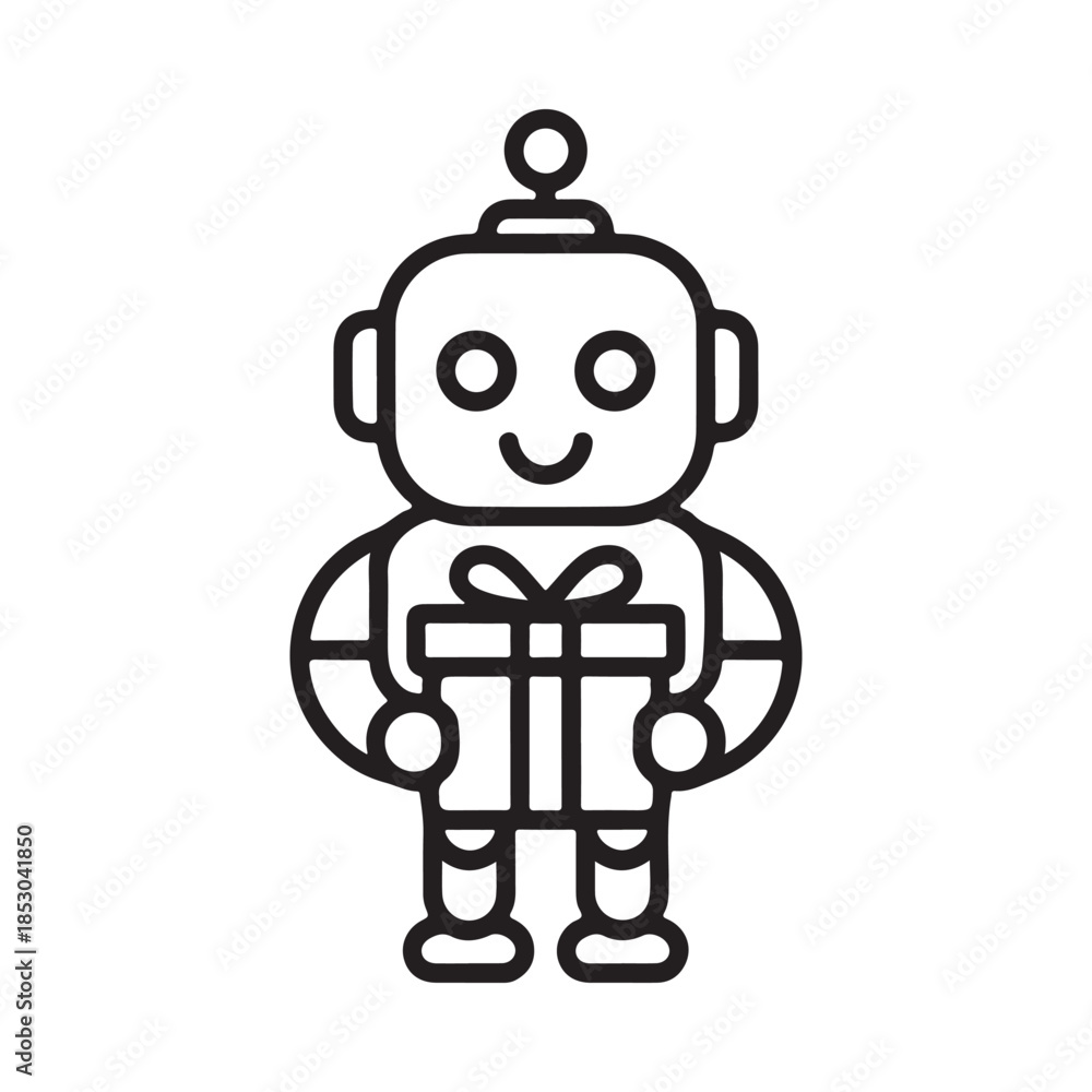 Naklejka premium Friendly robot illustration holding a gift icon for a special occasion or holiday
