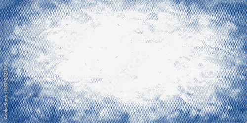 Fluffy white clouds drift across a blue sky background with a light grunge texture, capturing a cold winter nature scene where abstract ice patterns and soft snowflakes fill the summer air