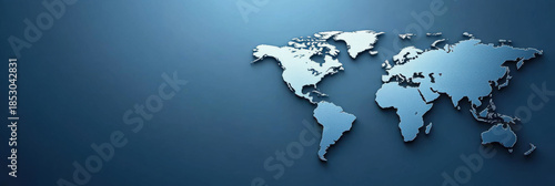 World map in blue and white colors on a blue background