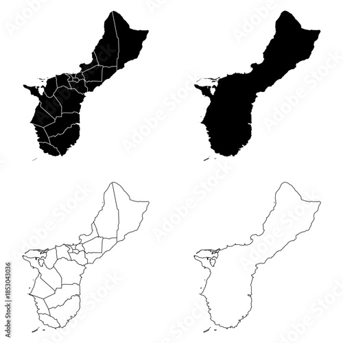 Tableau sur toile Guam Outline and Solid Fill Map Set.