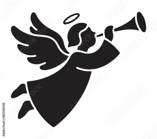 Angel Playing Trumpet with Wings and Halo