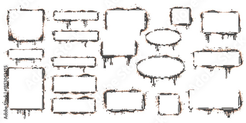 Set of rustic and stained frames with splatters and grunge texture for design