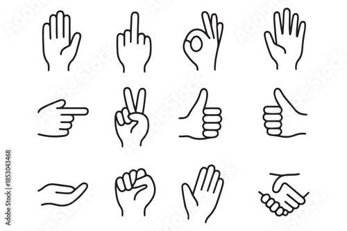 Hand thin line icons set. Hands, gesture icon. Editable stroke. Vector