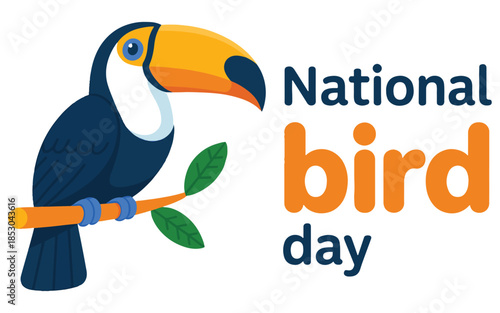 Toucan Bird Perched on Branch Celebrating National Bird Day