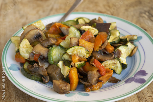 ratatouille mixed vegetables on wooden table