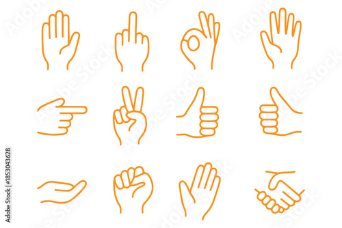 Hand thin line icons set. Hands, gesture icon. Editable stroke. Vector