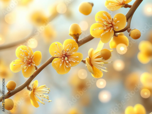 Yellow Apricot Flower blossom branch on white background