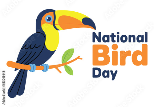 Toucan Bird Perched on Branch National Bird Day