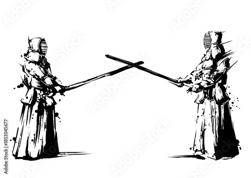 Kendo Match – Japanese Bamboo Sword Duel Illustration