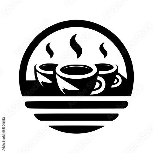 Minimal Coffee Shop Logo with Three Cups Silhouette