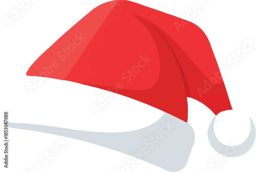 Christmas santa hat vector illustration with white fluffy brim and pompom isolated on transparent background for festive decor