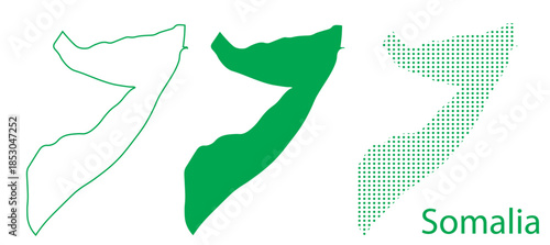 Somalia Map Vector Set, Horn of Africa Outline Silhouette Dotted Green Shapes, Somalia Country Infographic Template, Editable EPS Somalia Geography