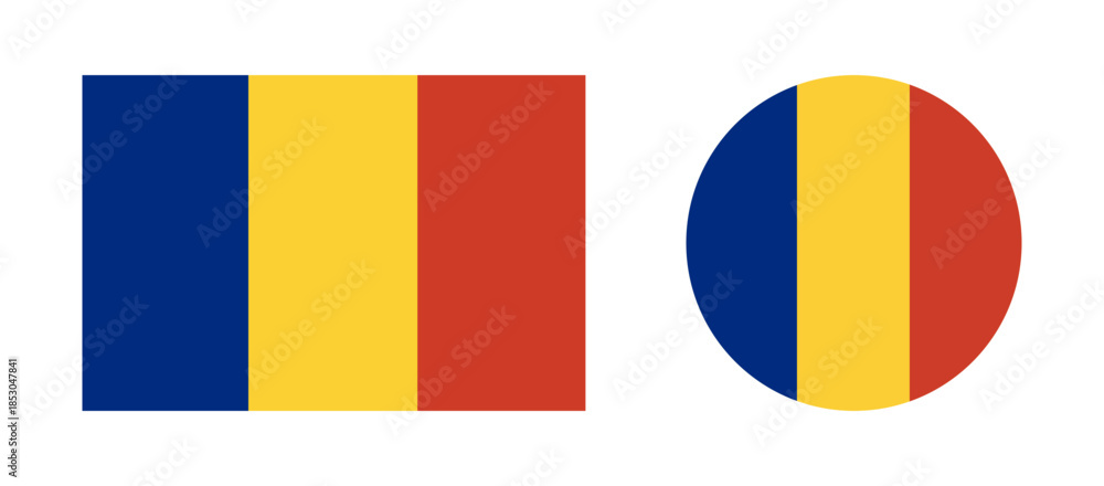 Fototapeta premium Flag of the Romania. Set of Romanian Flag circle, rectangle icons. Round, rectangular Romanian flags.