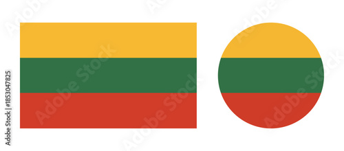 Lithuanian Flag icons set. Circle, rectangle badges flag of Lithuania.