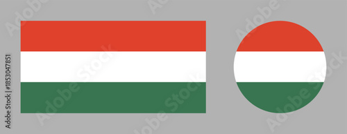 Hungary flag badges. Set of Hungarian flag circle, rectangle icons. Round, rectangular flags of Hungary