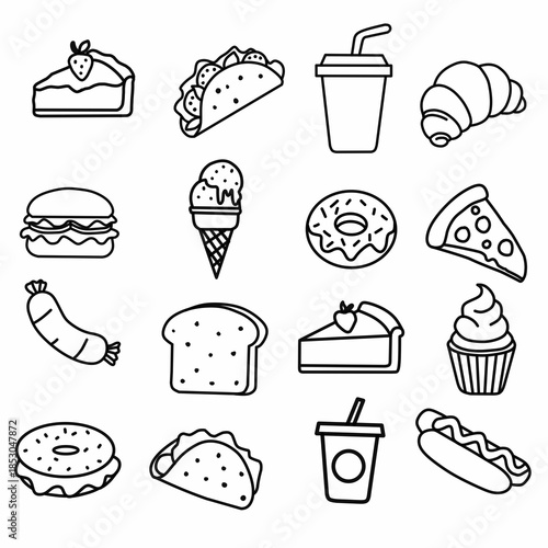 Fast food flat icon set