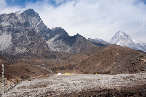 Everest base camp trekking path in Dughla area, Lobuche base camp, Nepal