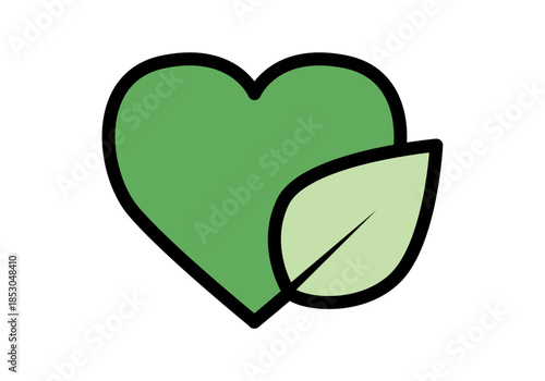 Corazón verde con hoja de planta que simboliza el amor por la naturaleza y la ecología