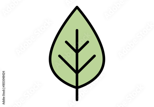 Hoja verde sencilla con contorno negro en fondo blanco