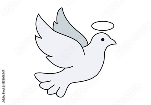 Paloma blanca volando con aureola de ángel como símbolo de paz y espiritualidad