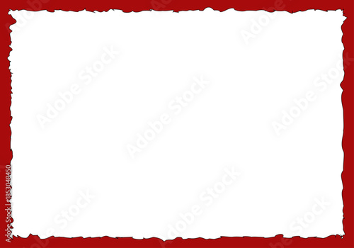 Marco de papel blanco con bordes rasgados sobre un fondo rojo vibrante