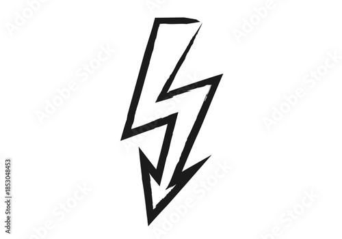 Icono de rayo negro con trazo de estilo carboncillo sobre fondo blanco