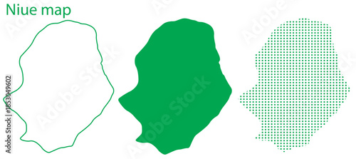 Niue Map Vector Set, South Pacific Ocean Outline Silhouette Dotted Green Shapes, Niue Country Infographic Template, Editable EPS Niue Geography