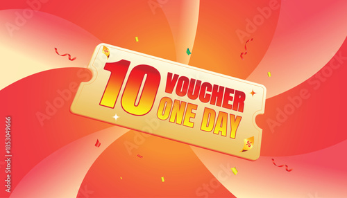 Voucher promotion banner with bold typography, bright colors, and festive effects, perfect for one-day sales.