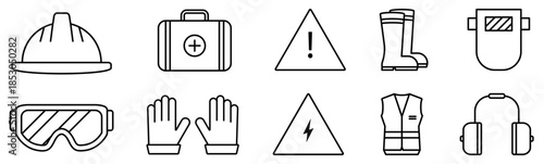 Work safety line icons