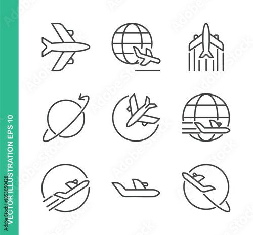 Airplane Icons. Thin Line Symbol Elements Collection.