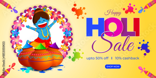 Vector illustration of Happy Holi Sale social media template