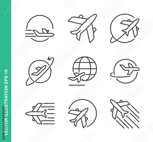 Airplane Icons. Thin Line Symbol Elements Collection.