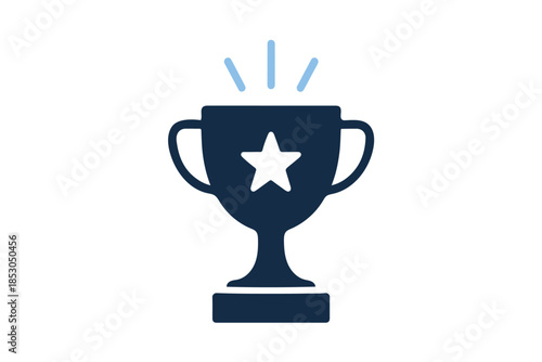 Minimalist Trophy Icon with Star and Sparkles Flat Navy Blue Vector