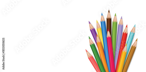 Color 3d pencils bunch isolated with white space. School artwork background or art education vector design. Realistic pencil drawing tool for stationery or office and study element