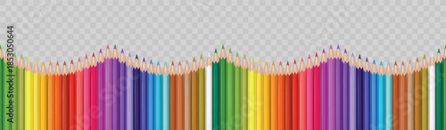Pencil seamless border for school vector background with isolated color pencils row and rainbow spectrum. Colorful art supplies and drawing equipment for education or creative concept