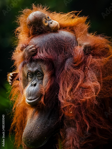 Tender Orangutan Family Bond as Adult Carries Baby 