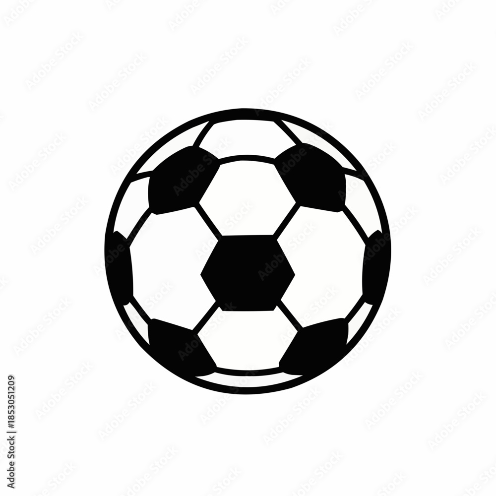 Fototapeta premium Black and white vector illustration of a soccer ball. Ideal for sports designs, digital icons, athletic promotions, and active lifestyle content, symbolizing universal play and competition