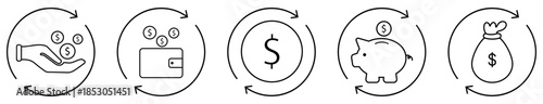 Set of cashflow line icons