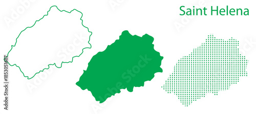 Saint Helena Map Vector Set, British Overseas Territory Outline Silhouette Dotted Green Shapes, Saint Helena Country Infographic Template, Editable EPS Saint Helena Geography