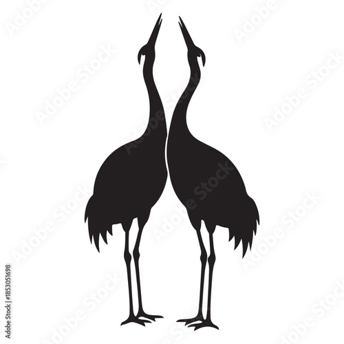 Two Cranes Facing Each Other Black Silhouette Vector Illustration