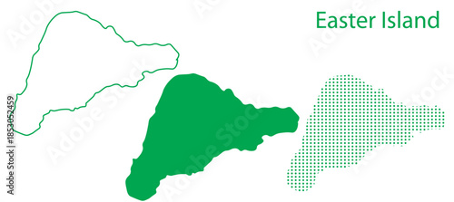 Easter Island Map Vector Set, Chile Polynesia Outline Silhouette Dotted Green Shapes, Easter Island Country Infographic Template, Editable EPS Easter Island Geography