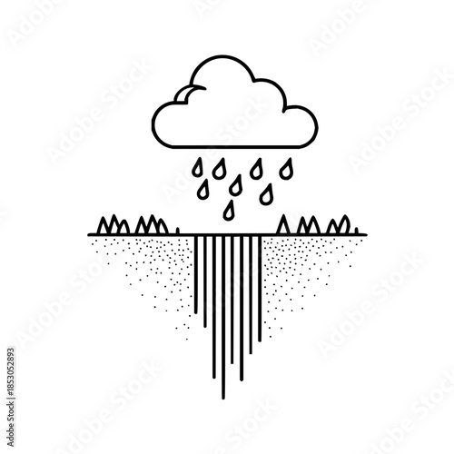 Rainy day illustration showing water absorption into the ground with a cloud above the surface 100