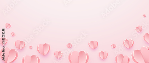 Flying hearts on pink background