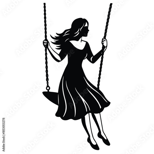 A silhouette of a woman holding a swing vector silhouette