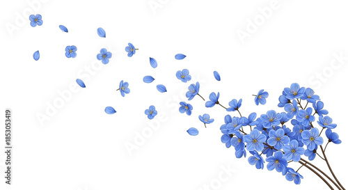 Delicate blue flowers gently cascade across a dark background, evoking a sense of peace and